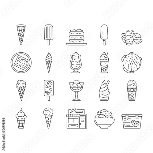Ice Cream Delicious Dessert Food Icons Set Vector