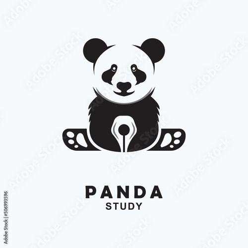 Fototapeta Naklejka Na Ścianę i Meble -  vector graphic illustration of a cute panda with a pen in the belly logo icon