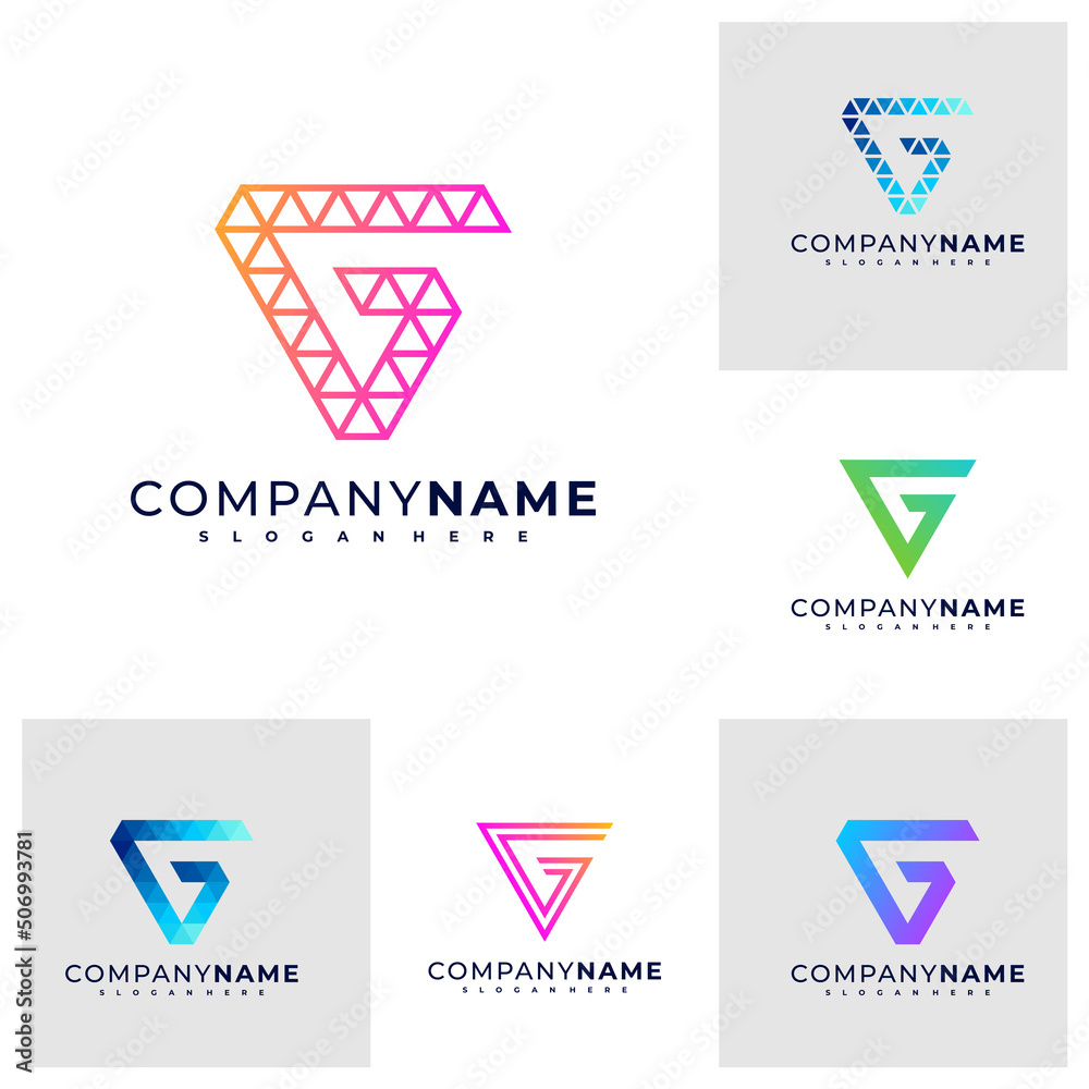 Set of Letter G V logo design vector, Creative G logo concepts template illustration. Set of Letter G V logo design vector, Creative G logo concepts template illustration.