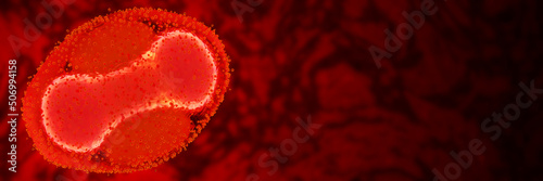 virus (Monkeypox virus), 3d render, close-up, dark red background banner with empty space 