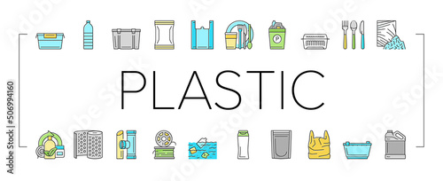 Plastic Accessories And Utensil Icons Set Vector