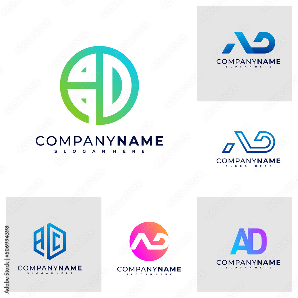 Set of Letter A D logo design vector, Creative A D logo concepts template illustration. Set of Letter A D logo design vector, Creative A D logo concepts template illustration.