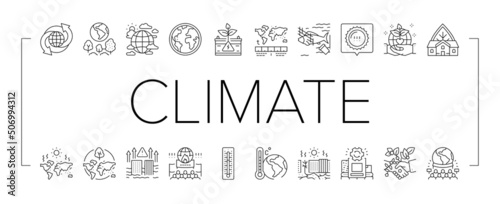 Climate Change And Environment Icons Set Vector