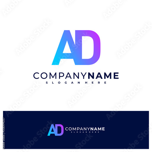 Letter A D logo design vector, Creative A D logo concepts template illustration.