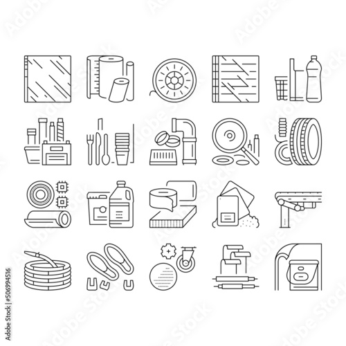 Polymer Material Industry Goods Icons Set Vector