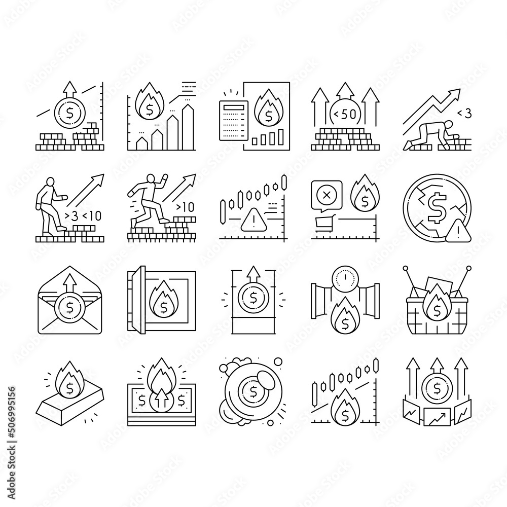 Inflation Financial World Problem Icons Set Vector