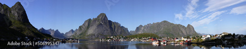 Panorama scene of Reine township in northern Norway