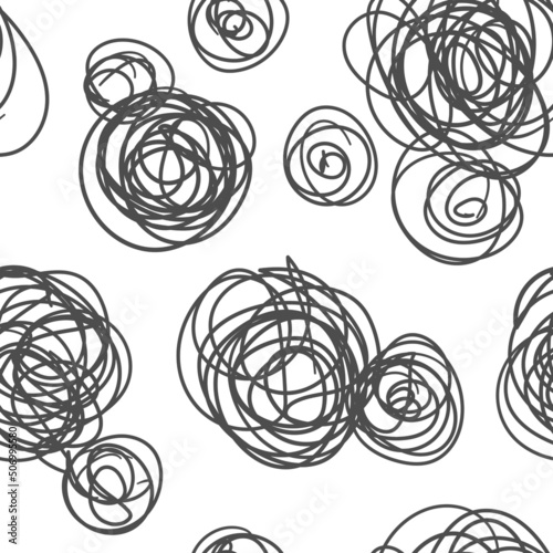 WHITE SEAMLESS VECTOR PATTERN WITH GRAY CARELESSLY DRAWN CIRCLES