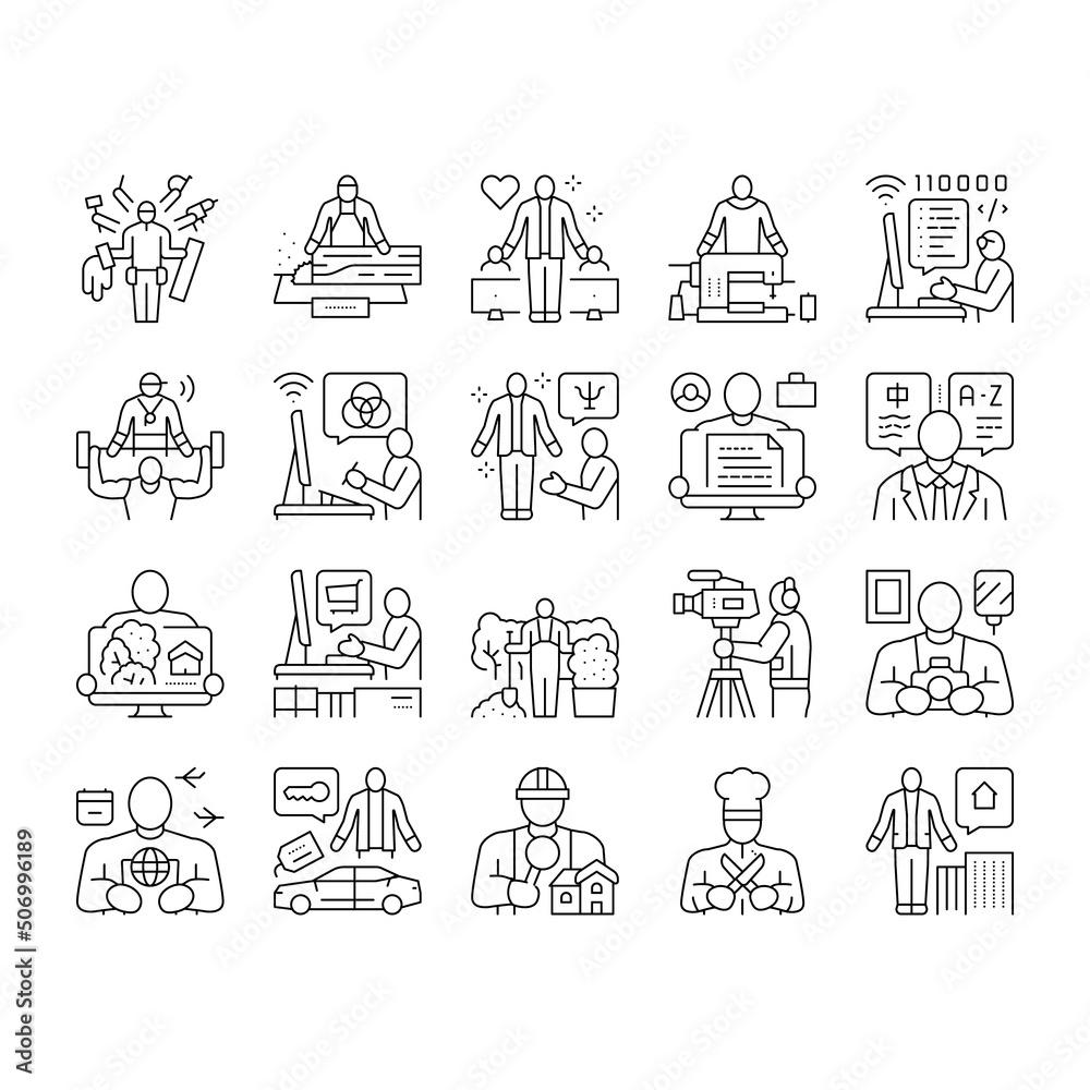 Small Business Worker Occupation Icons Set Vector