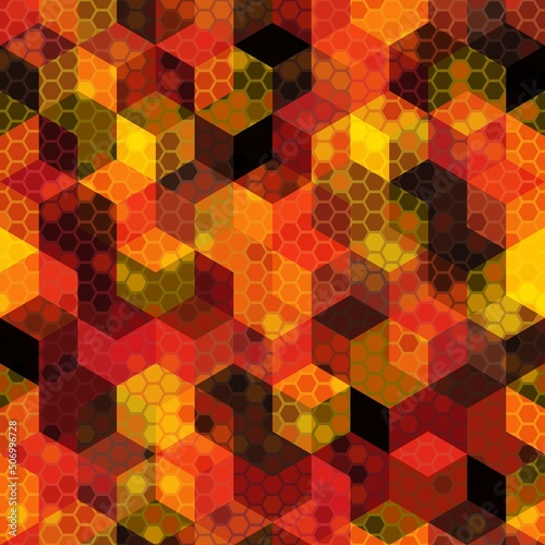 Texture military red, orange and black colors urban camouflage seamless pattern