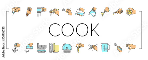 Cook Instruction For Prepare Meal Icons Set Vector