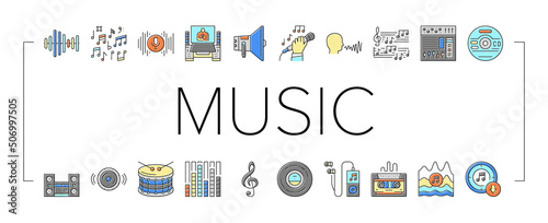 Music Record Studio Equipment Icons Set Vector