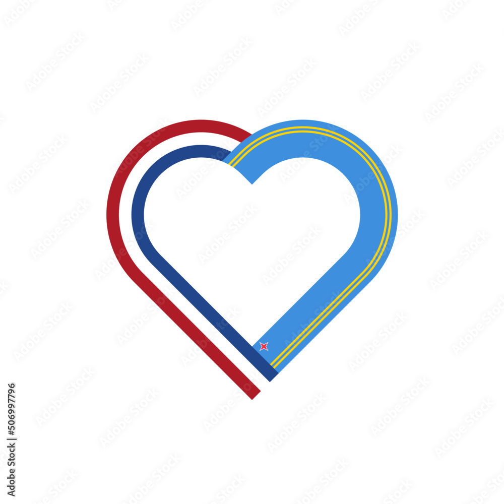 unity concept. heart ribbon icon of netherlands and aruba flags. vector illustration isolated on white background