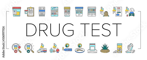 Drug Test Examination Device Icons Set Vector