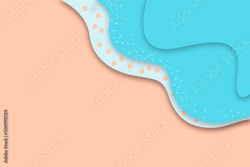 abstract blue beach  background with waves, Abstract blue sea and beach summer background with paper waves, paper cut background