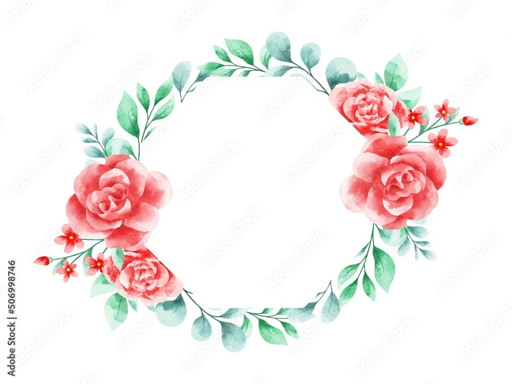 Watercolor red rose frame background