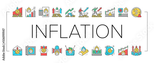 Inflation Financial World Problem Icons Set Vector