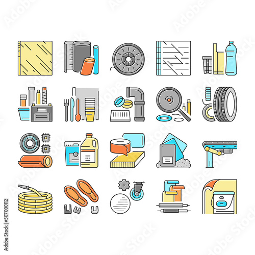 Polymer Material Industry Goods Icons Set Vector