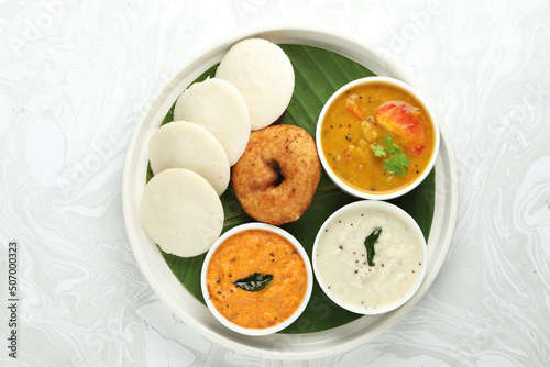 idli vada with sambar , sambhar also called medu wada rice cake