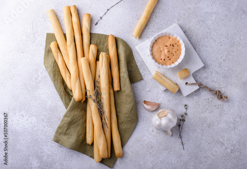 Italian grissini, traditional appetizer breadstick photo
