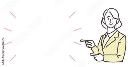 Female businessperson pointing to copy space [Vector illustration].