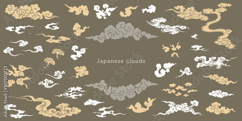 浮世絵タッチの雲デザインセット。