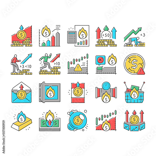 Inflation Financial World Problem Icons Set Vector