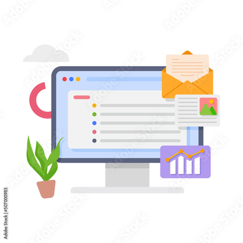 Mail service concept. Computer with open pages illustration.