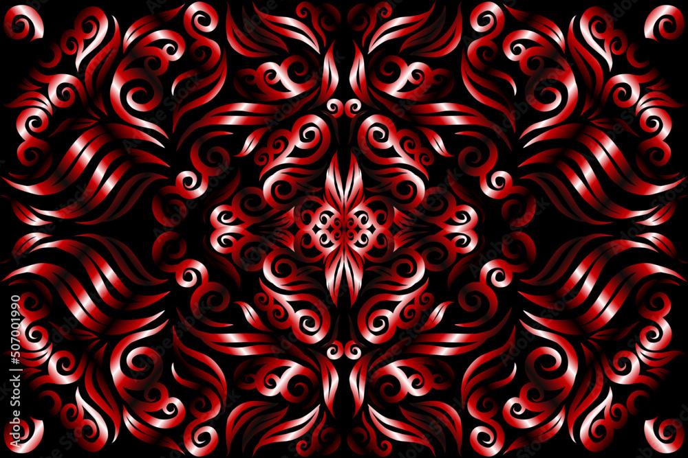 Beautiful red and white colour caleidoscope gradient flower line art pattern wallpaper of indonesian traditional abstract batik  ethnic dayak ornament for commercial  ads