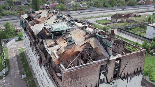 Building destroyed during the war in Stoyanka, Bucha district, Ukraine photo