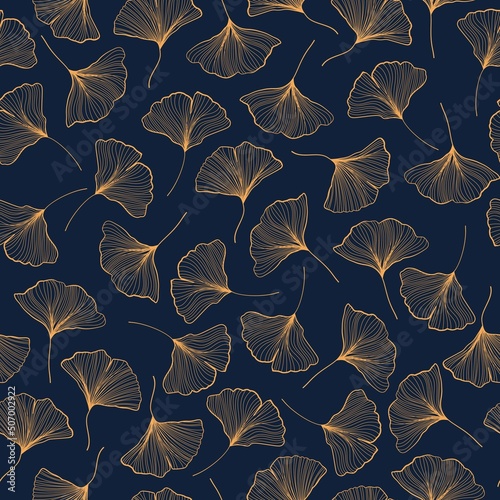 Tropical Leaves Seamless Pattern. Leaf of Gingko Print. Abstract Leaves Hand Drawn Botanical Pattern for Textile Design, Surface, Prints. Vector EPS 10