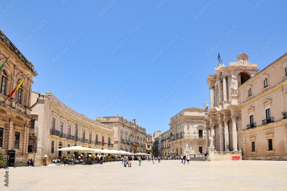 The main town square in Syracuse, a city of Sicily in Italy.