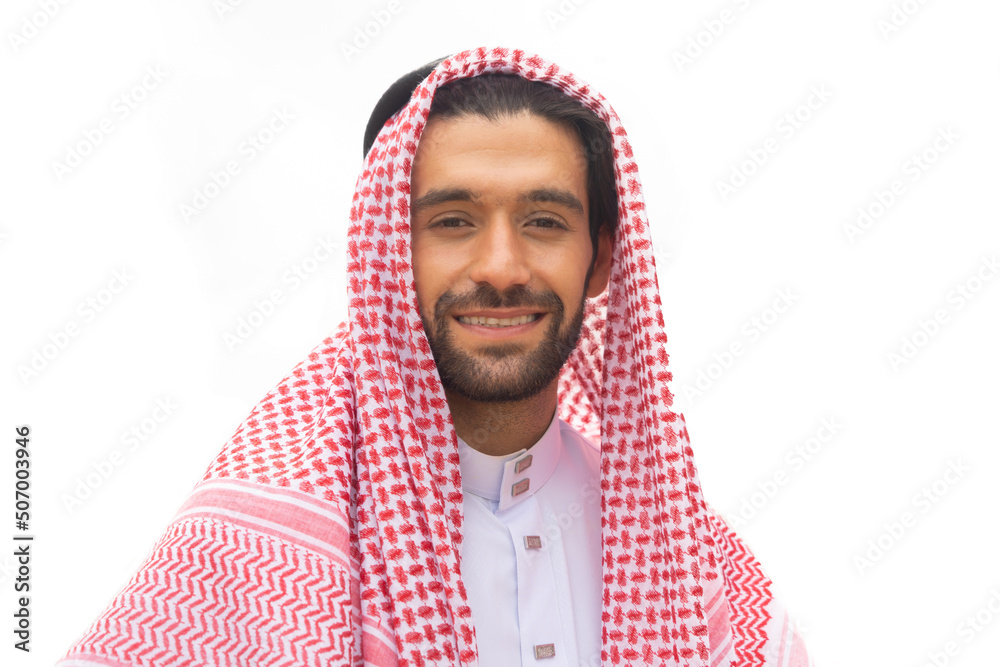 Portrait of arabian or muslim man person isolated on white background. People Portrait of arabian or muslim man person isolated on white background. People
