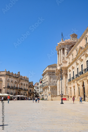 The main town square in Syracuse, a city of Sicily in Italy.