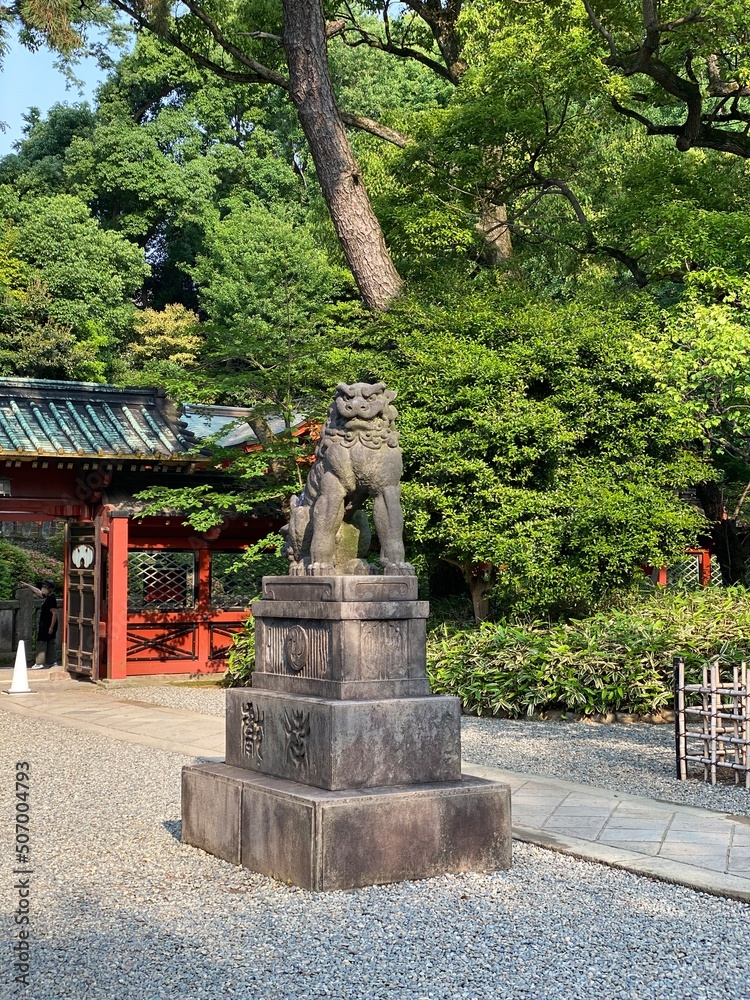 The guardian lion angel at the shrine of Japan, “Nezu shrine” year 2022 summer May 20th