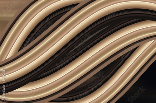 Glowing beige brown waves on a dark background. Banner for design, web.