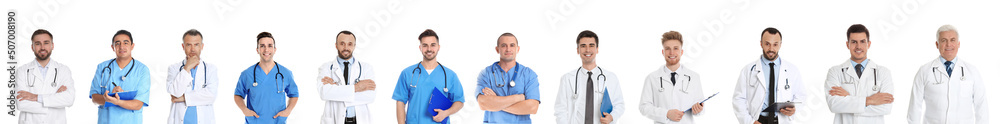 Collage with photos of doctors on white background. Banner design Collage with photos of doctors on white background. Banner design