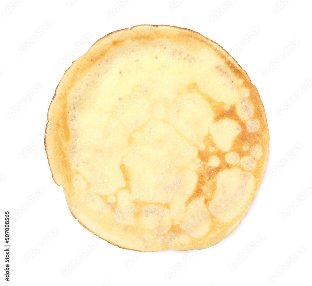 One delicious crepe isolated on white, top view
