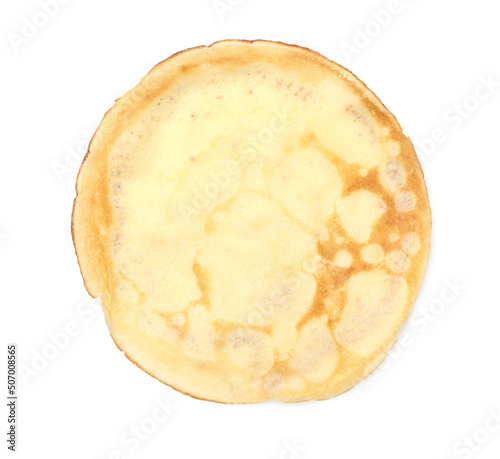 One delicious crepe isolated on white, top view