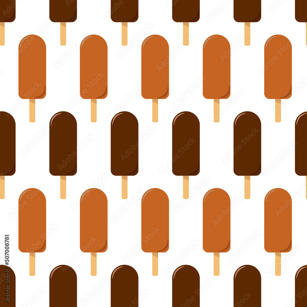Seamless pattern with ice cream. Eskimo on a stick in chocolate icing. Flat style vector image