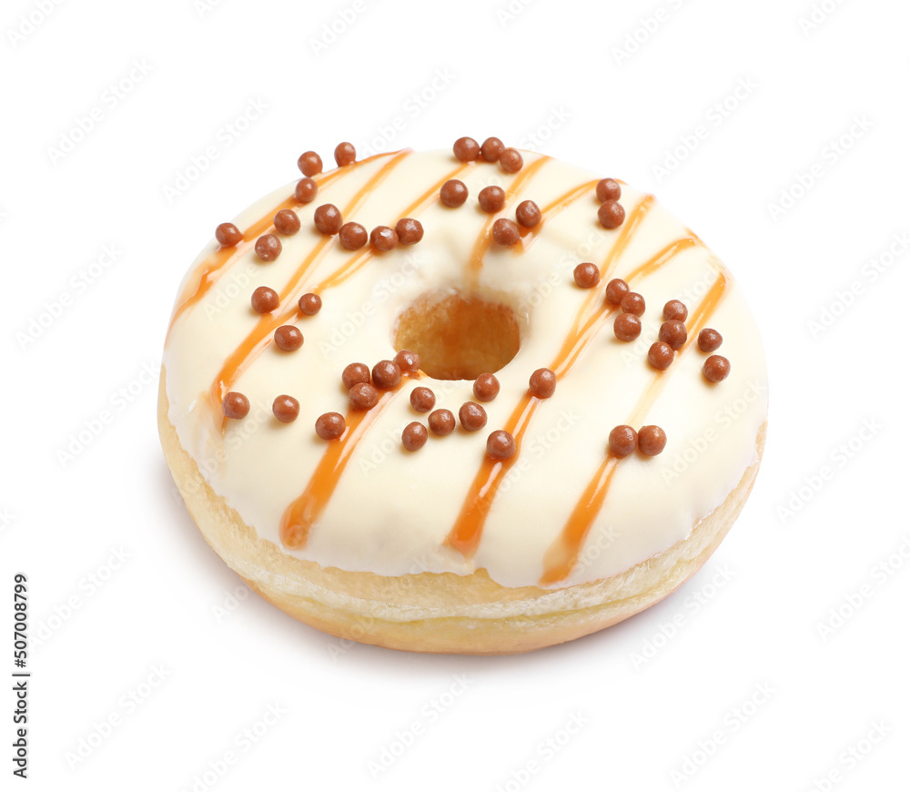 Fototapeta premium Sweet delicious glazed donut on white background