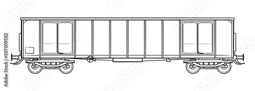 Railroad cargo open wagon - outline vector stock illustration.