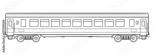 Railroad passenger wagon - outline vector stock illustration.