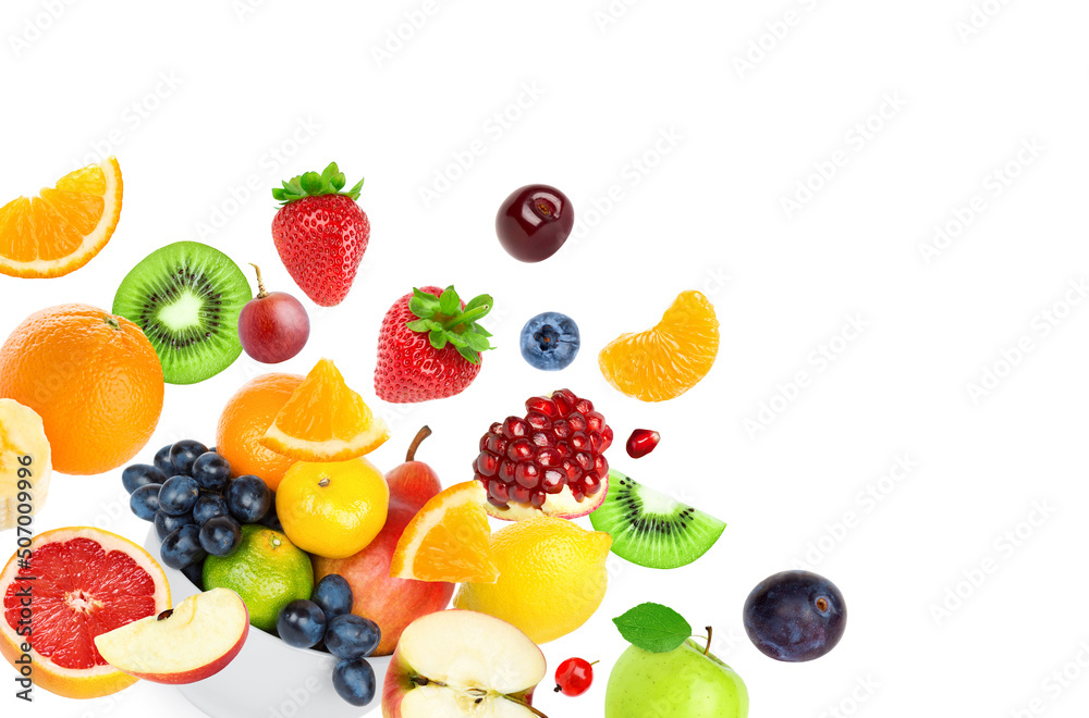 Fruits. Background of mixed fruits. Fruit falling Fruits. Background of mixed fruits. Fruit falling