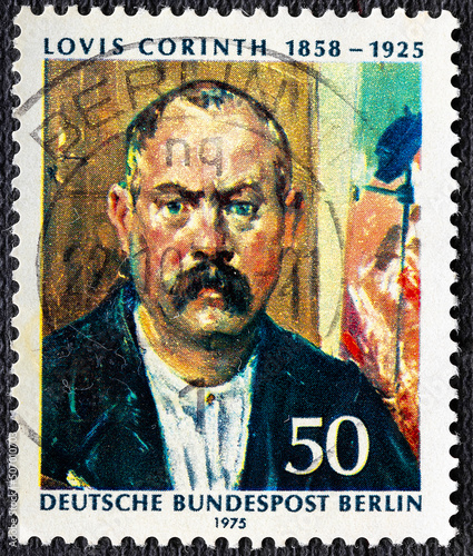 Germany - circa 1975 : cancelled postage stamp printed by Germany, that shows portrait of Lovis Corinth 1858-1925 , 50th death of Lovis Corinth, circa 1975. photo