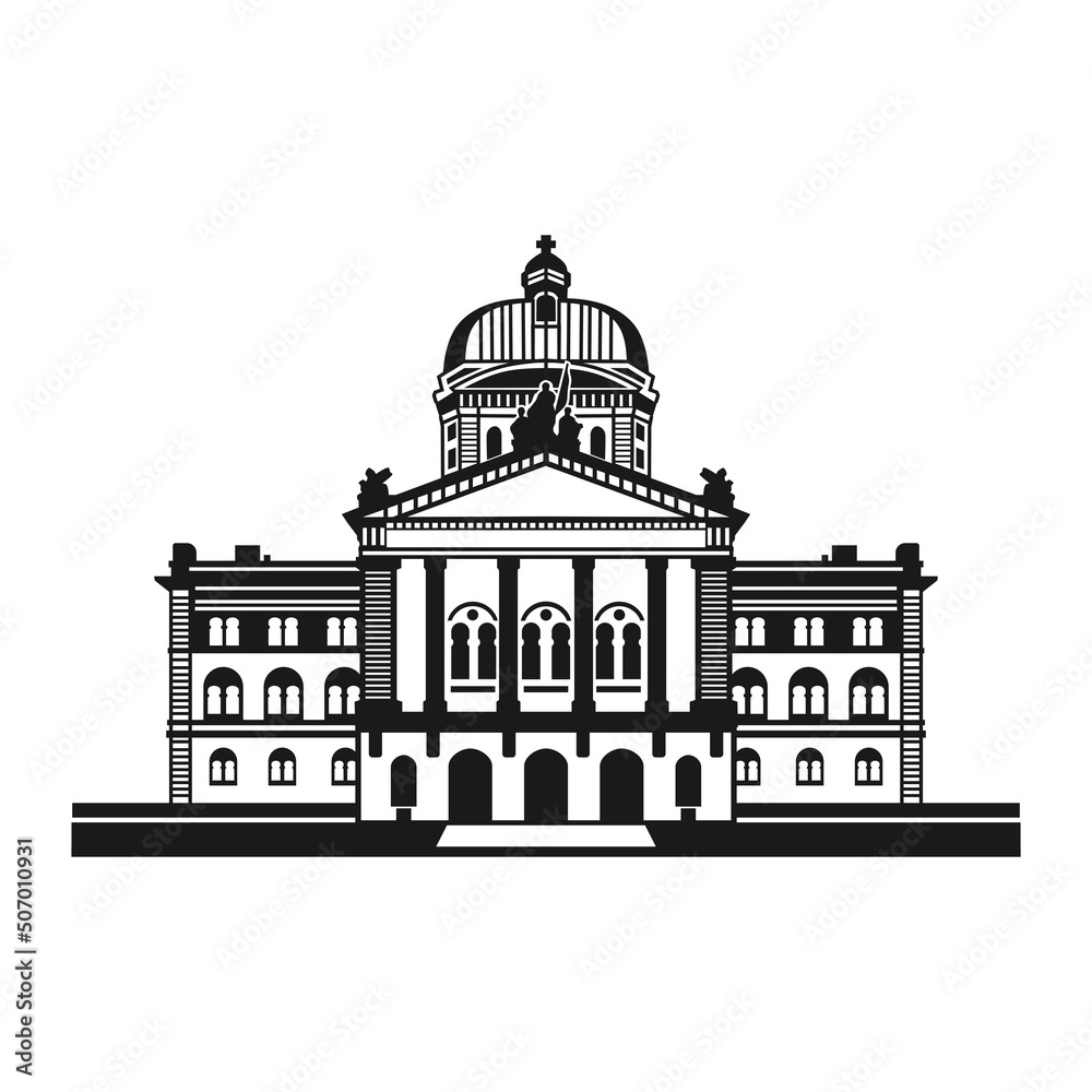 Federal Palace of Switzerland building silhouette vector