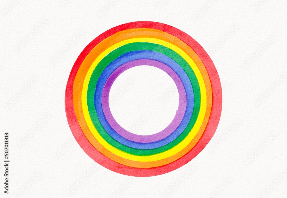 Rainbow flag circle  watercolor  brush style .LGBT  Pride month watercolor texture concept.
