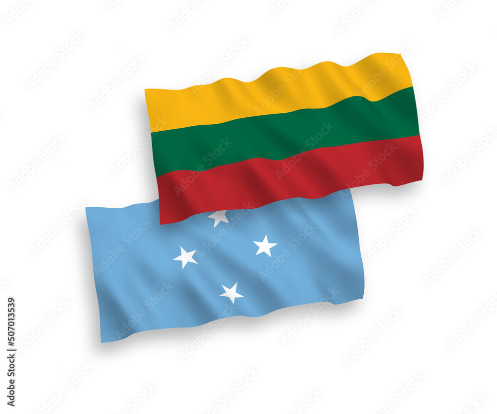 National vector fabric wave flags of Lithuania and Federated States of Micronesia isolated on white background. 1 to 2 proportion. National vector fabric wave flags of Lithuania and Federated States of Micronesia isolated on white background. 1 to 2 proportion.