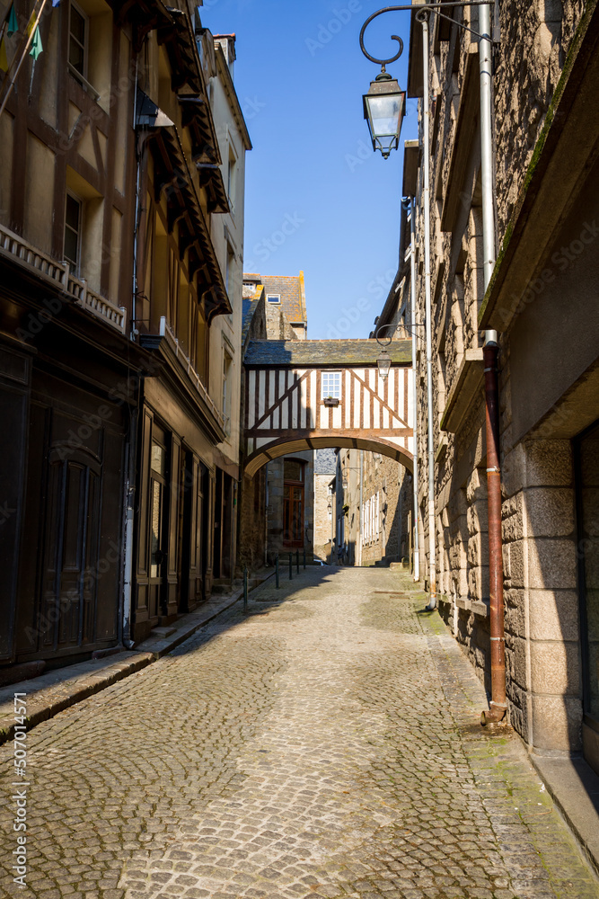 Street in the city of Saint-Malo, Brittany, France