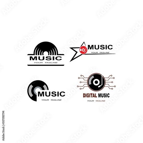 Vinyl disk record music logo vector icon illustration